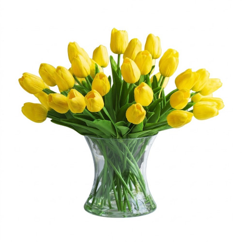 Large  Artificial Real Touch Tulip Arrangement in Clear Glass Vase
