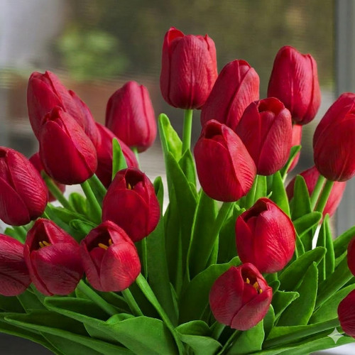 40 Pieces  Artificial Real Touch Tulip Arrangement in Clear Glass Vase