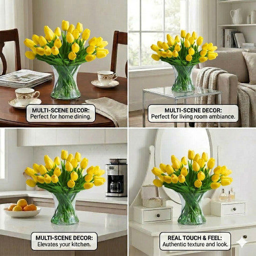 40 Pieces  Artificial Real Touch Tulip Arrangement in Clear Glass Vase