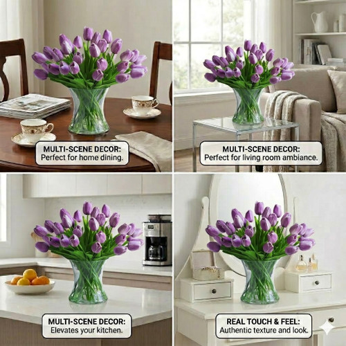 Large  Artificial Real Touch Tulip Arrangement in Clear Glass Vase