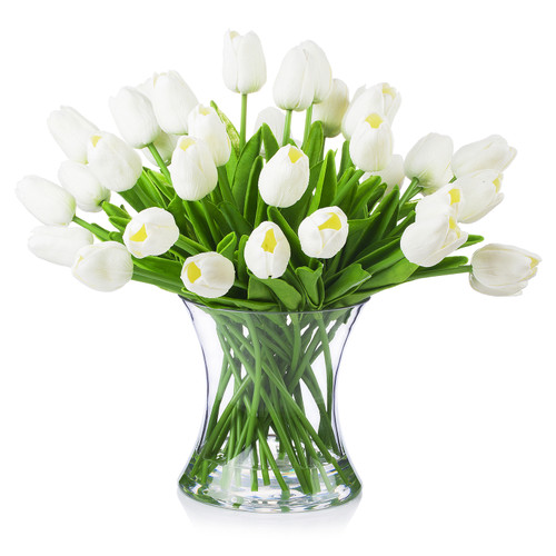40 Pieces  Artificial Real Touch Tulip Arrangement in Clear Glass Vase