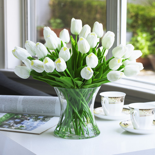 40 Pieces  Artificial Real Touch Tulip Arrangement in Clear Glass Vase