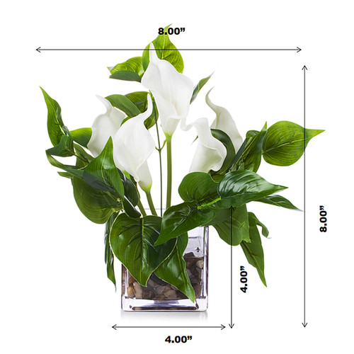 Real Touch Lily Flower Arrangement with Green Leaf  in Cube Glass Vase