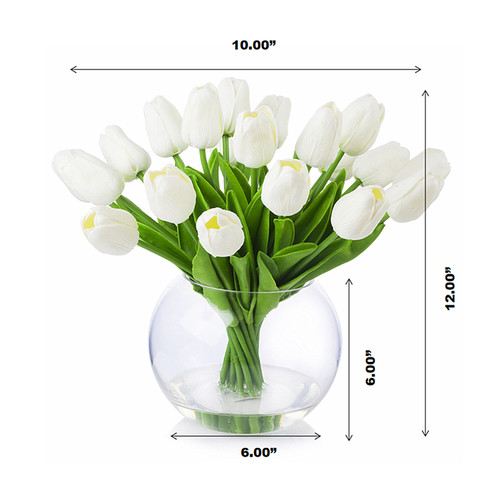 20 Heads Artificial Real Touch Tulip Arrangement in Clear Glass Vase