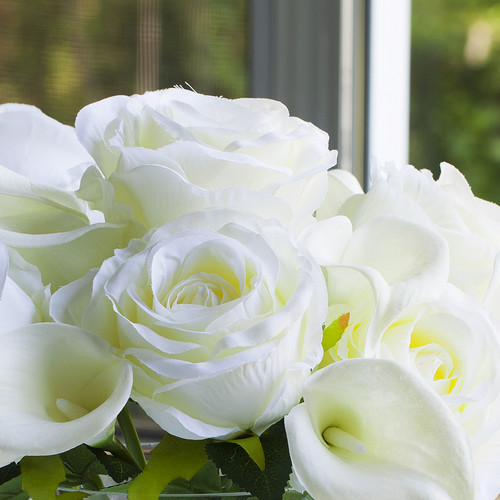 Mixed Artificial Real Touch Lily and Rose Flower Arrangement in Clear Glass Vase