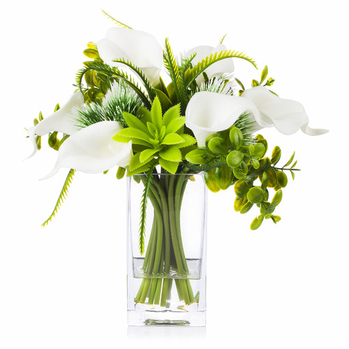 Mixed Artificial Real Touch Lily  in Clear Glass Vase