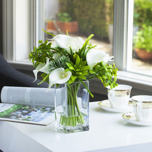 Mixed Artificial Real Touch Lily  in Clear Glass Vase