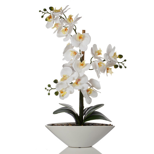 24" Artificial Real Touch Orchids Flower in White Ceramic Pot