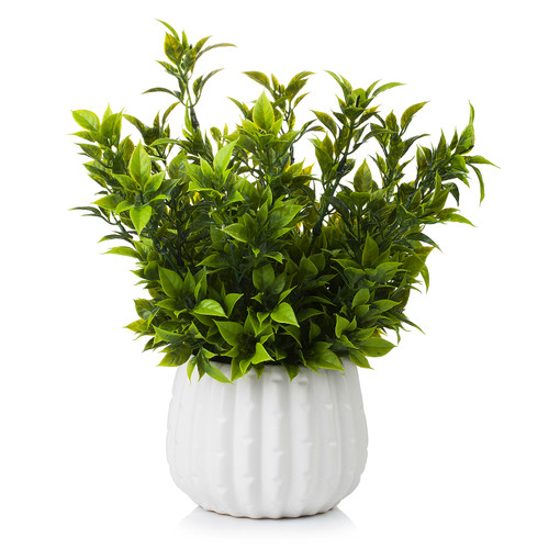 12 inches Artificial Mixed Greenery Foliage Plant in White Ceramic Pot