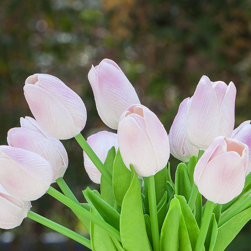 Artificial Real Touch Tulip Arrangement in Clear Glass Vase(Pink)