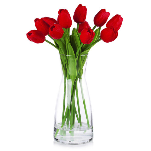 Artificial Real Touch Tulip Arrangement in Clear Glass Vase(Red)