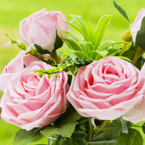 Mixed Artificial Real Touch Rose Flower Arrangement in Clear Glass Vase
