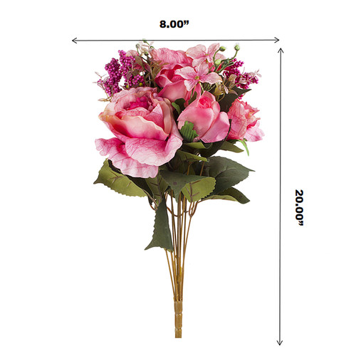 20" Mixed Artificial Silk Rose Flower Bush(Pink)
