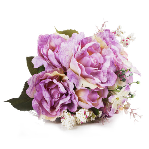 20" Mixed Artificial Silk Rose Flower Bush (Purple)