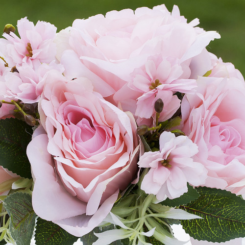 Mixed Artificial Silk  Rose Flower Arrangement in Cube Glass Vase With Faux Water(Pink)