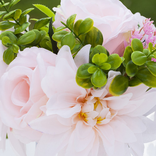 Mixed Artificial Silk Dahlia Flower Arrangement in Cube Glass Vase With Faux Water(Pink)