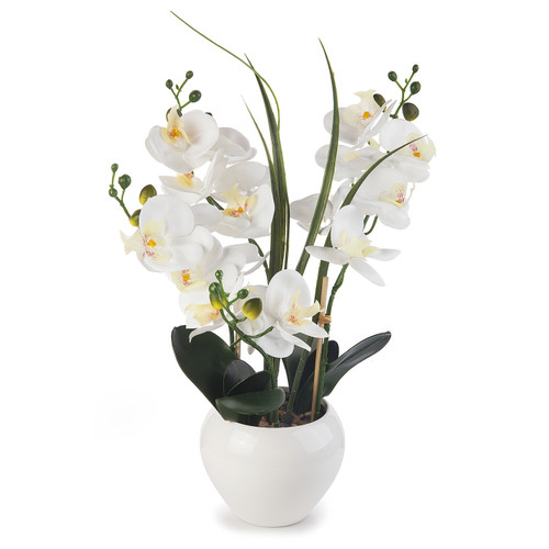 Artificial Real Touch Orchids Flower Arrangement in White Ceramic Pot