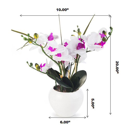 Artificial Real Touch Orchid Flower Arrangement in White Ceramic Pot