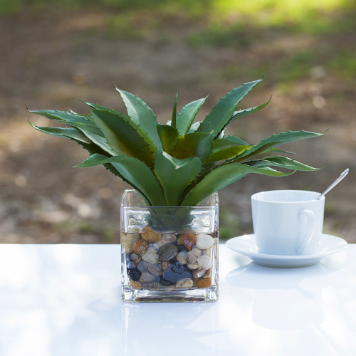 Artificial Succulent Plant In Cube Glass Vase