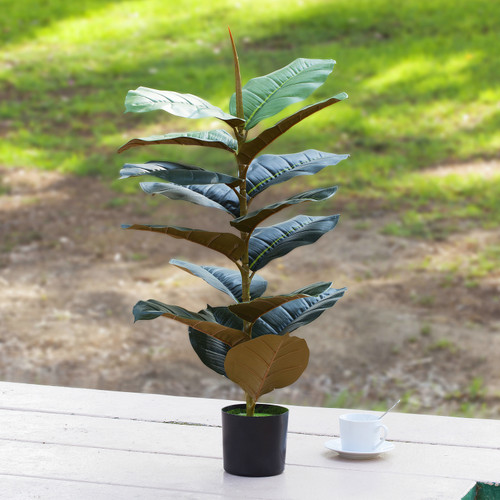 30 Inches Faux  Rubber Plant In Pot