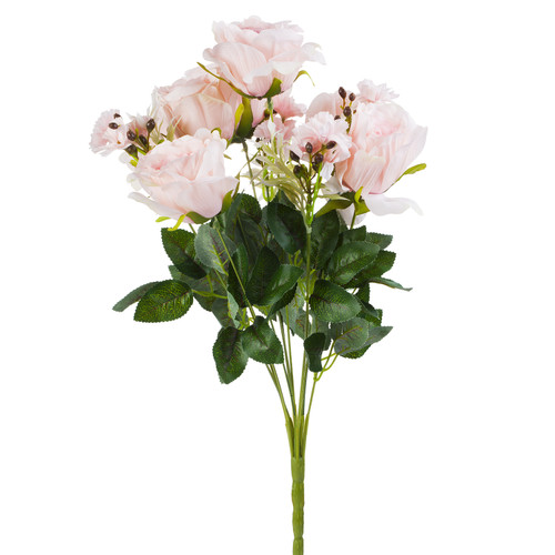 Mixed Artificial Faux Rose Flower Bush (Pink)