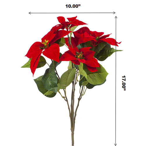 17" Artificial Velvet Poinsettia  Flower Bush