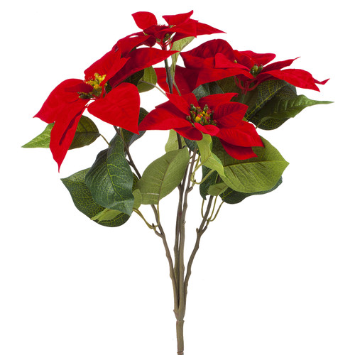 17" Artificial Velvet Poinsettia  Flower Bush