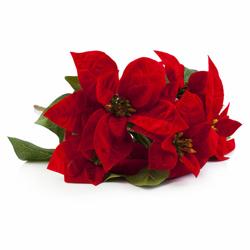 17" Artificial Velvet Poinsettia  Flower Bush