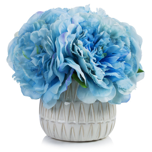 Artificial Silk Peony Flower  in Ceramic Pot (Blue)