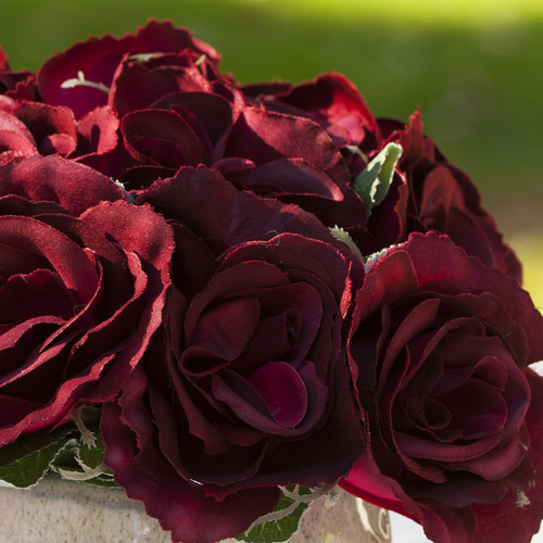 Artificial Velvet Rose Flower  in Ceramic Pot (Burgundy)