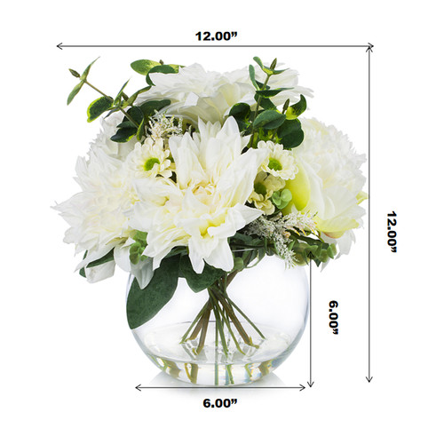 Mixed Artificial Silk Dahlia and Peony Flower Arrangement in Clear Glass Vase