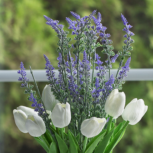 Mixed Artificial Real Touch Tulip and Lavender Arrangement in Clear Glass Vase