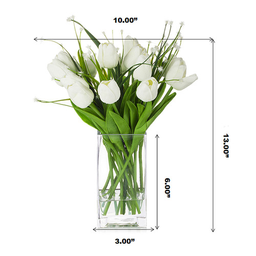Mixed Artificial Real Touch Tulip and Star Grass in Clear Glass Vase