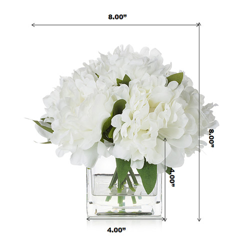 7 Heads Artificial Peony Flower in Clear Glass Vase(Cream)