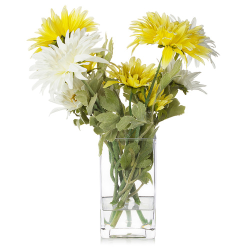 Artificial Silk Daisy Flower Arrangement in Clear Glass Vase(Yellow White)