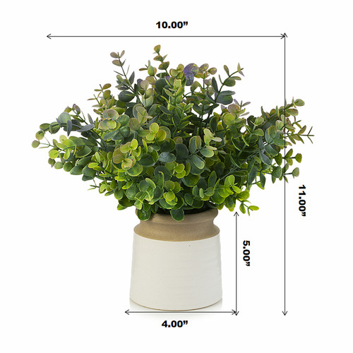 11 inch Artificial Eucalyptus Grass Topiary in Ceramic Pot