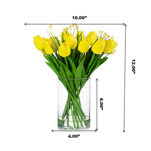 18 Heads Artificial Real Touch Tulip Arrangement in Clear Glass Vase (Yellow)