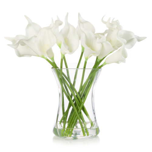 18 Heads Artificial Real Touch Lily Arrangement in Clear Glass Vase (White)
