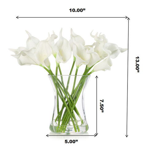 18 Heads Artificial Real Touch Lily Arrangement in Clear Glass Vase (White)