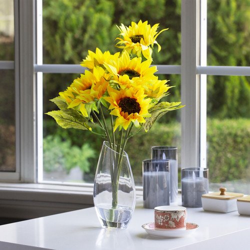 7 Heads Artificial Sunflower Arrangement in Clear Glass Vase