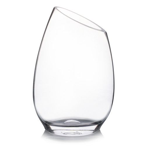 Unique Angled Rim Clear Glass Vase 6.0" W 10.0" H