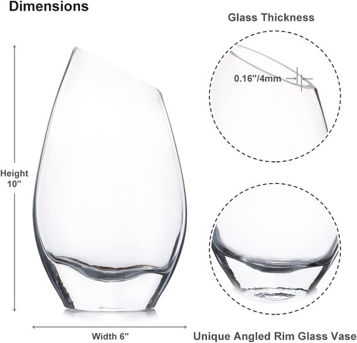 Unique Angled Rim Clear Glass Vase 6.0" W 10.0" H