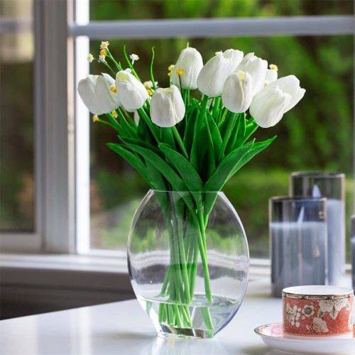 Unique Oval Glass Vase H 6.50" W 3.5"L7.0"