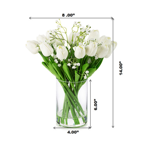 18 Mixed Artificial Real Touch Tulip Flower Arrangement in Clear Glass Vase with Faux Water(White)