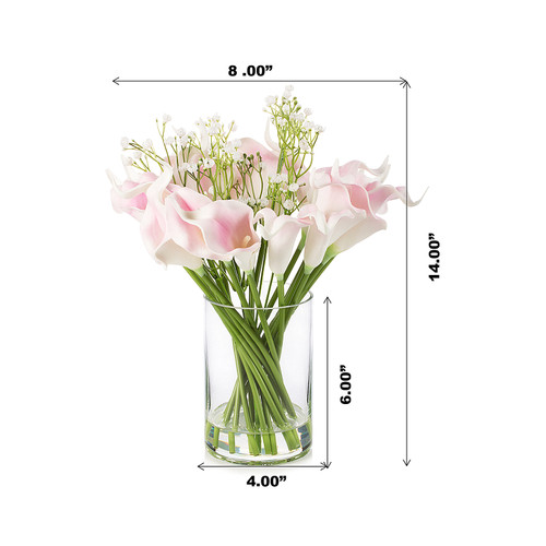 18 Mixed Artificial Real Touch Lily Flower Arrangement in Clear Glass Vase with Faux Water(Pink)