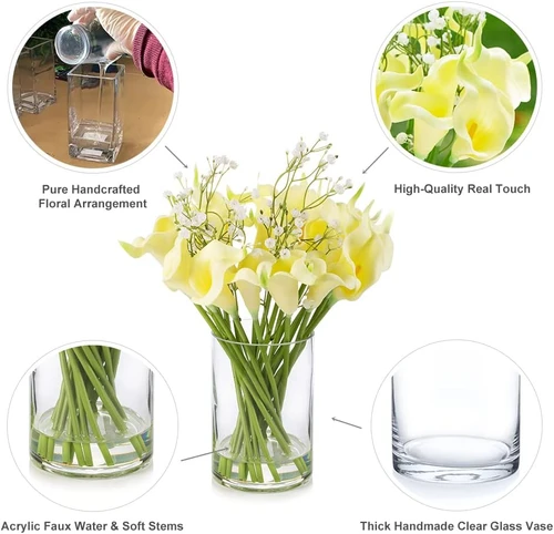 18 Mixed Artificial Real Touch Lily Flower Arrangement in Clear Glass Vase with Faux Water