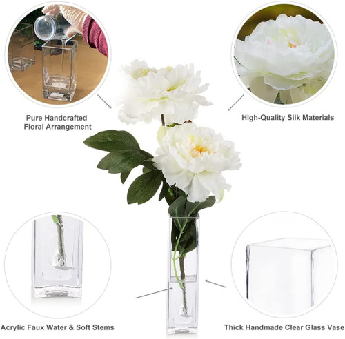 Artificial Silk Peony Flower in Clear Glass Vase