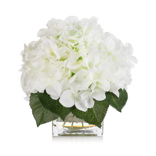 Artificial Silk Hydrangea in Clear Glass Vase With Faux Water