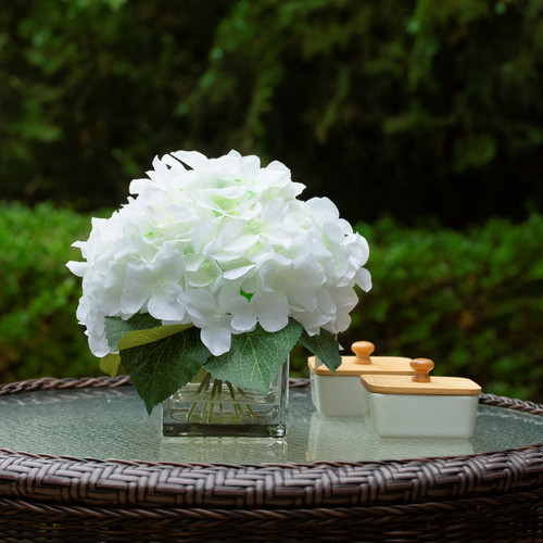 Artificial Silk Hydrangea in Clear Glass Vase With Faux Water