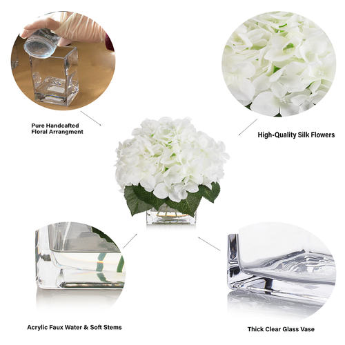 Artificial Silk Hydrangea in Clear Glass Vase With Faux Water